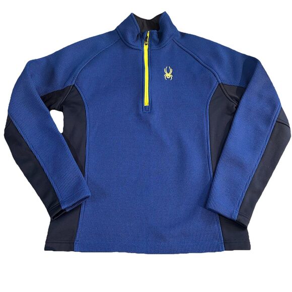 Spyder Sweater Mens Medium 1/4 Zip Jacket Thermal Pull Over Royal Blue Black - Picture 1 of 11
